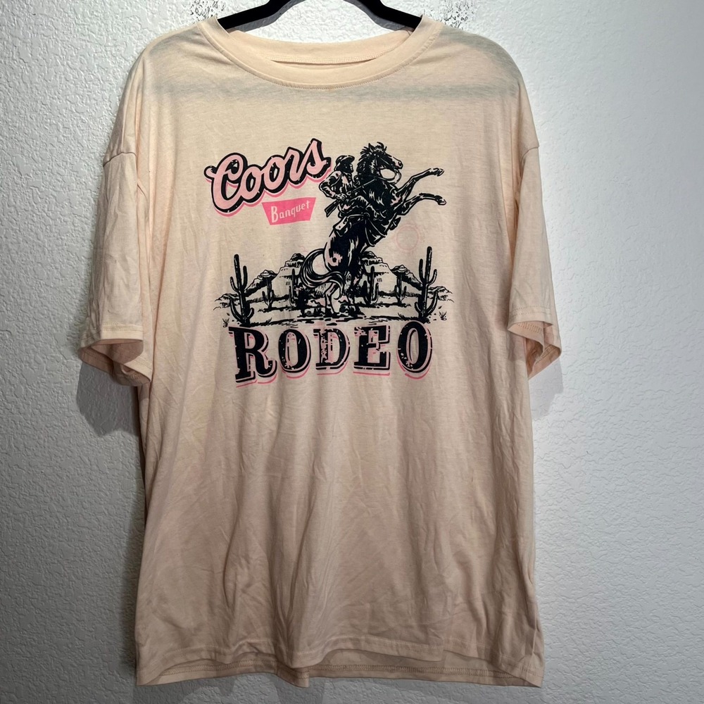 Coors T Shirt Womens Large Peach Graphic Print‎ Banquet Rodeo Cotton Casual Wear